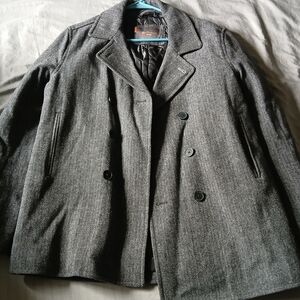 Ben Sherman Gray Wool Pea Coat Double Breasted Size Large
